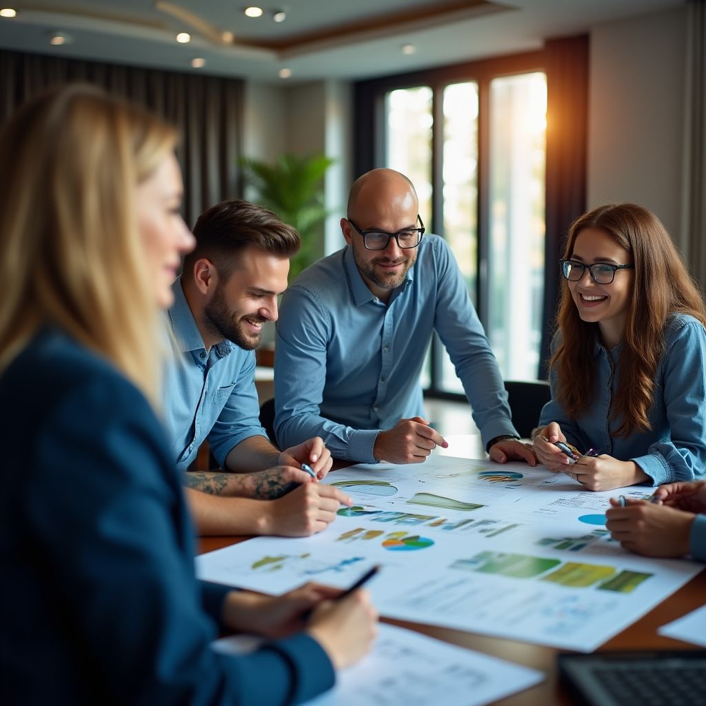 Equipo financiero en reunión estratégica